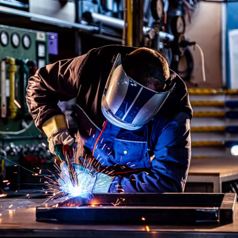 Industrial worker welding at the factory-min